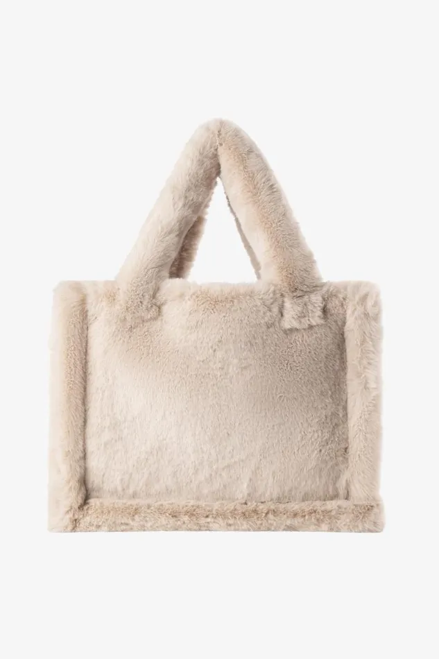 Women JADE Faux Fur Tote Bag Oat LAMARQUE Bags