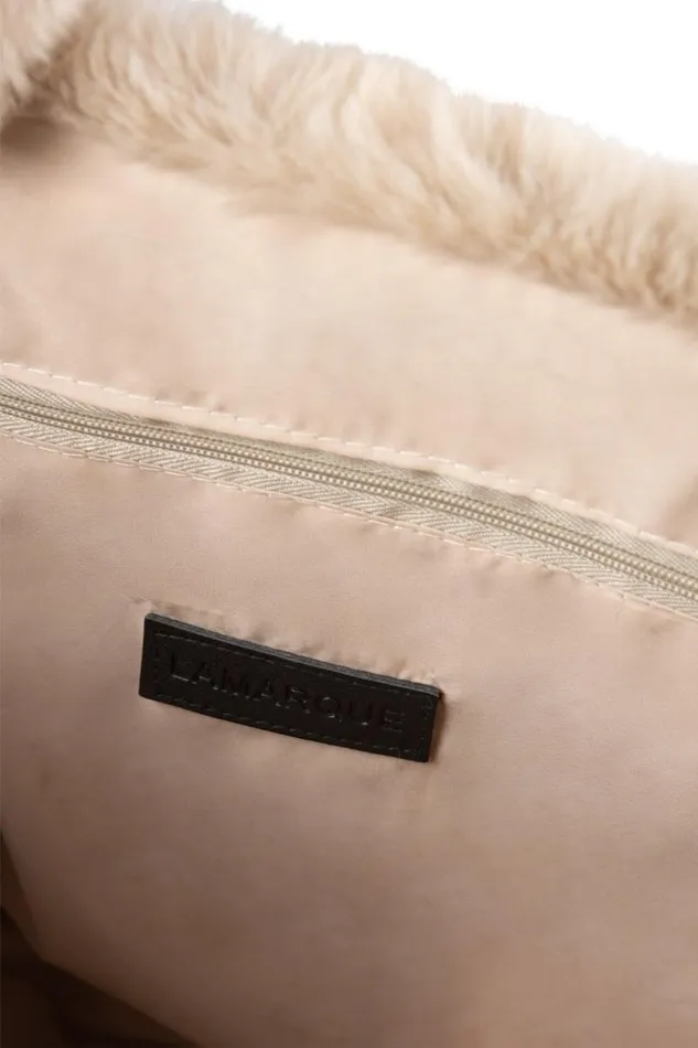Women JADE Faux Fur Tote Bag Oat LAMARQUE Bags Women JADE Faux Fur Tote Bag Oat LAMARQUE Bags