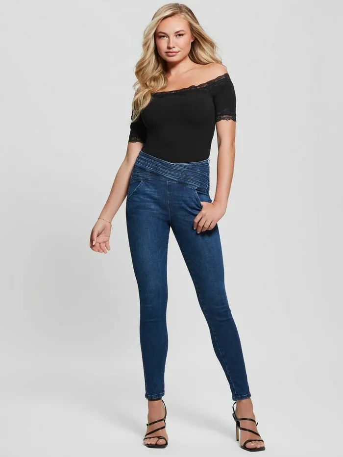 Women Jeans and Denim GUESS Eco Sculy Pleated Waist Skinny Jeans Blue Planet