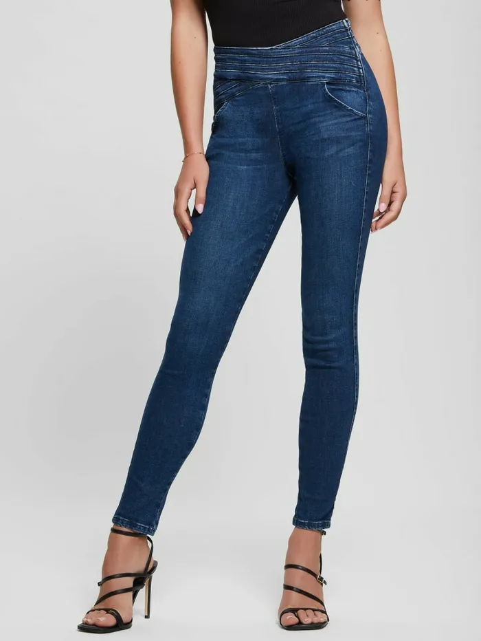 Women Jeans and Denim GUESS Eco Sculy Pleated Waist Skinny Jeans Blue Planet