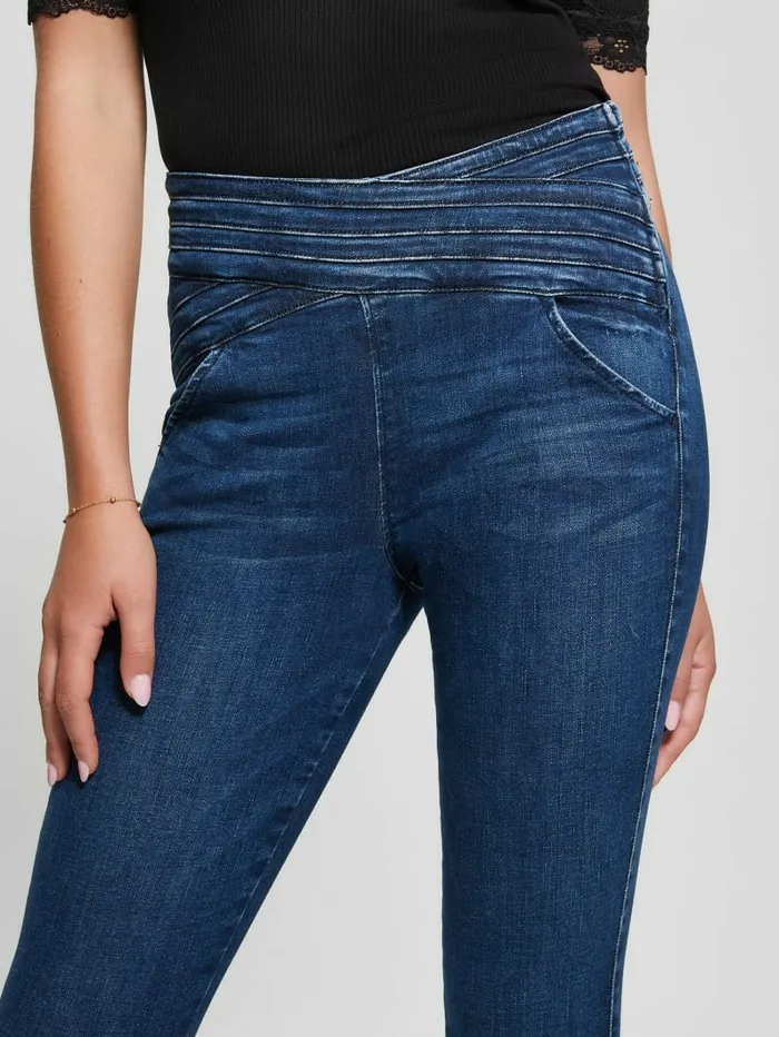 Women Jeans and Denim GUESS Eco Sculy Pleated Waist Skinny Jeans Blue Planet