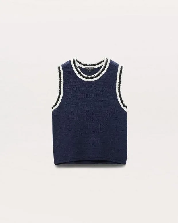 Women Jeans rag and bone Meghan Striped CrochetTrim Sweater Vest Navy