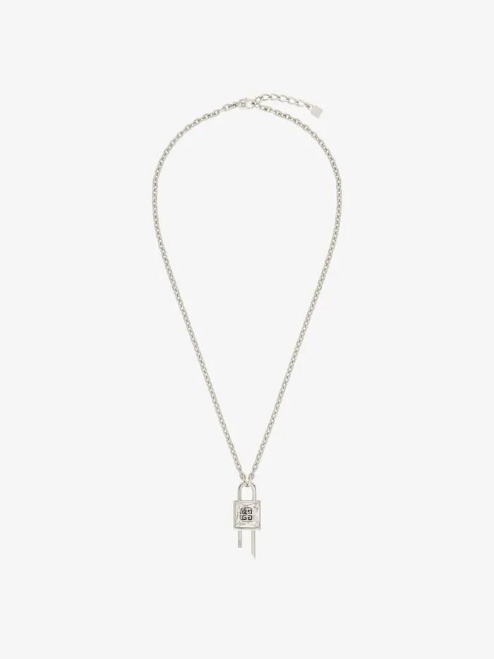 Women Jewelry Givenchy Mini Lock Necklace In Metal With Crystal Silvery