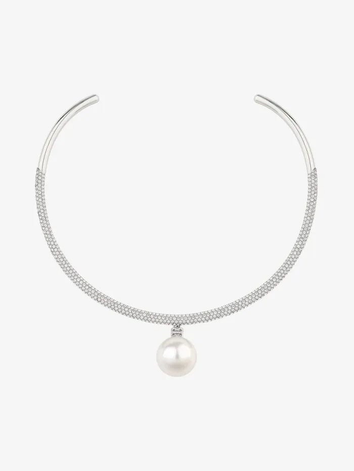 Women Jewelry Givenchy Pearl Torque Necklace In Metal With Pearl And Crystals Whitesilvery