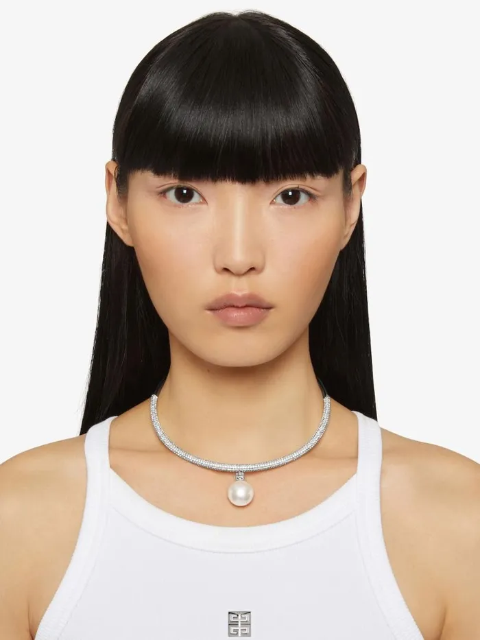 Women Jewelry Givenchy Pearl Torque Necklace In Metal With Pearl And Crystals Whitesilvery Women Jewelry Givenchy Pearl Torque Necklace In Metal With Pearl And Crystals Whitesilvery