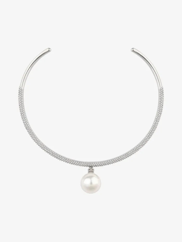 Women Jewelry Givenchy Pearl Torque Necklace In Metal With Pearl And Crystals Whitesilvery Women Jewelry Givenchy Pearl Torque Necklace In Metal With Pearl And Crystals Whitesilvery