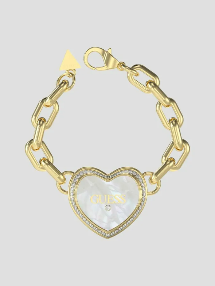 Women Jewelry GUESS GoldTone Pearl Heart Bracelet Yellow GoldWhite