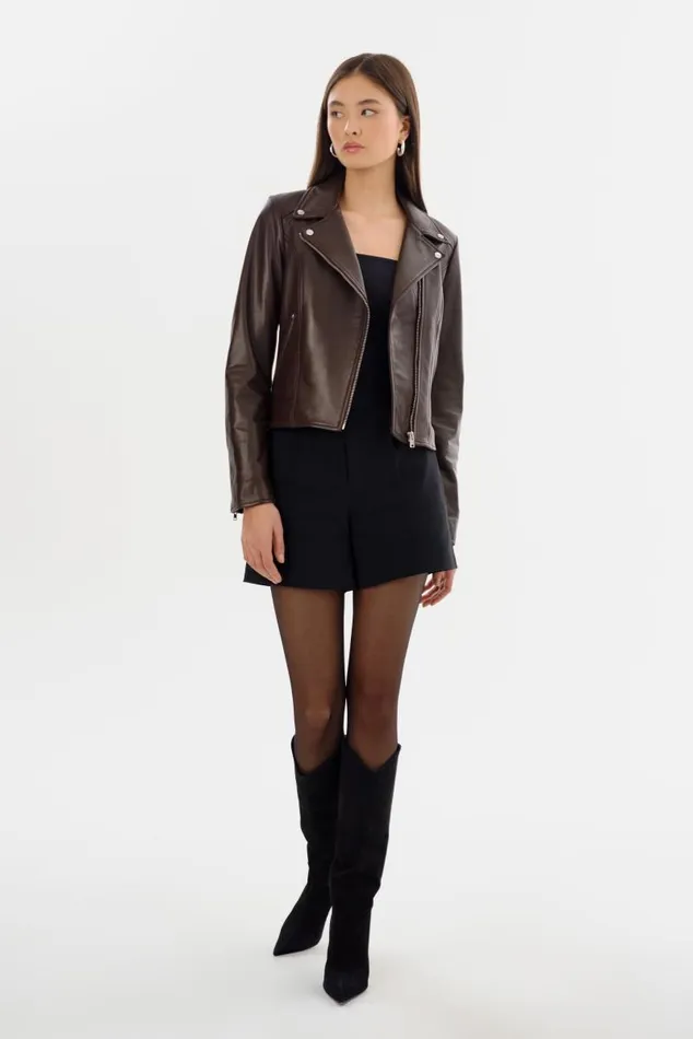 Women KELSEY Leather Biker Jacket Dark Brown LAMARQUE Leather Jackets Women KELSEY Leather Biker Jacket Dark Brown LAMARQUE Leather Jackets