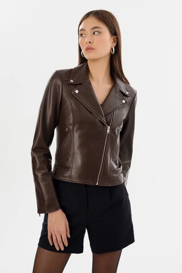 Women KELSEY Leather Biker Jacket Dark Brown LAMARQUE Leather Jackets Women KELSEY Leather Biker Jacket Dark Brown LAMARQUE Leather Jackets