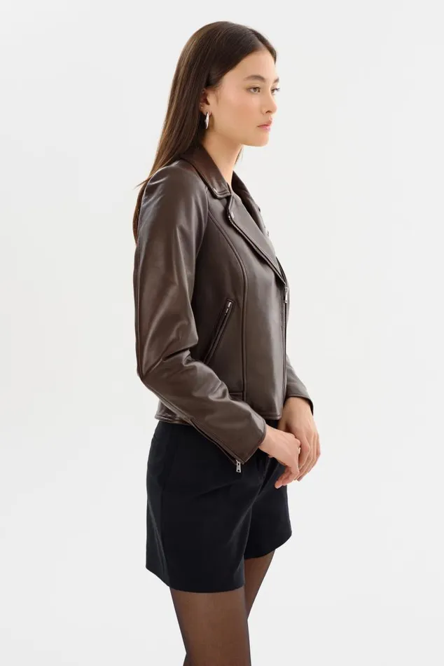 Women KELSEY Leather Biker Jacket Dark Brown LAMARQUE Leather Jackets Women KELSEY Leather Biker Jacket Dark Brown LAMARQUE Leather Jackets