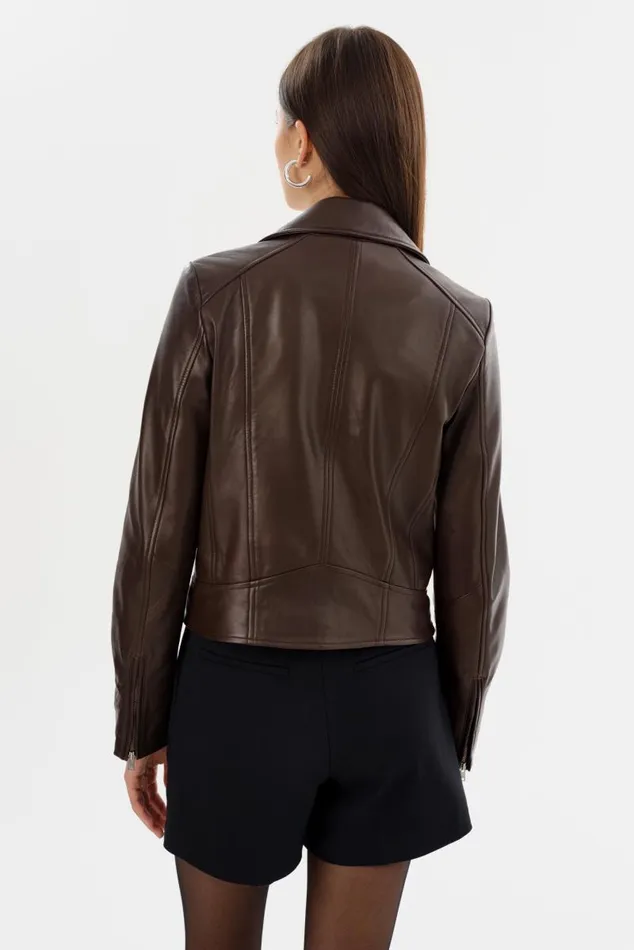 Women KELSEY Leather Biker Jacket Dark Brown LAMARQUE Leather Jackets Women KELSEY Leather Biker Jacket Dark Brown LAMARQUE Leather Jackets