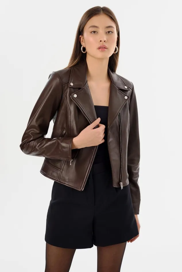 Women KELSEY Leather Biker Jacket Dark Brown LAMARQUE Leather Jackets Women KELSEY Leather Biker Jacket Dark Brown LAMARQUE Leather Jackets