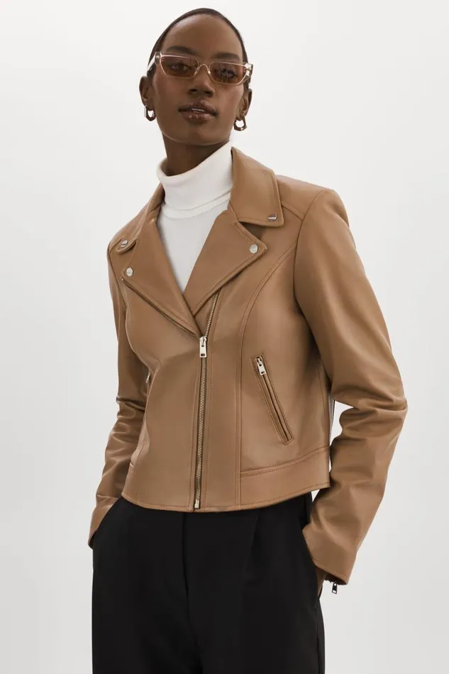 Women KELSEY Leather Biker Jacket Mocha LAMARQUE Biker Jackets