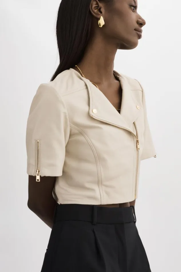 Women KIRSI GOLD Cropped Biker Jacket Bone LAMARQUE Short Sleeve Jackets