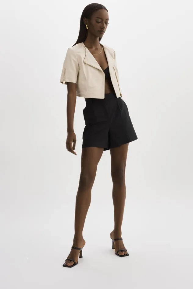 Women KIRSI GOLD Cropped Biker Jacket Bone LAMARQUE Short Sleeve Jackets