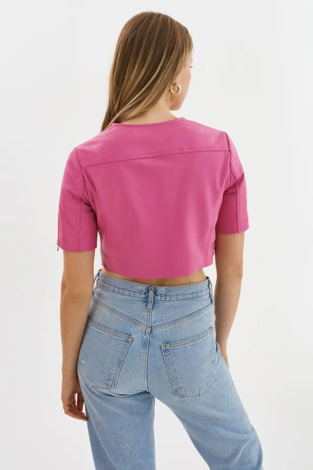 Women KIRSI GOLD Cropped Biker Jacket Super Pink LAMARQUE Leather Jackets