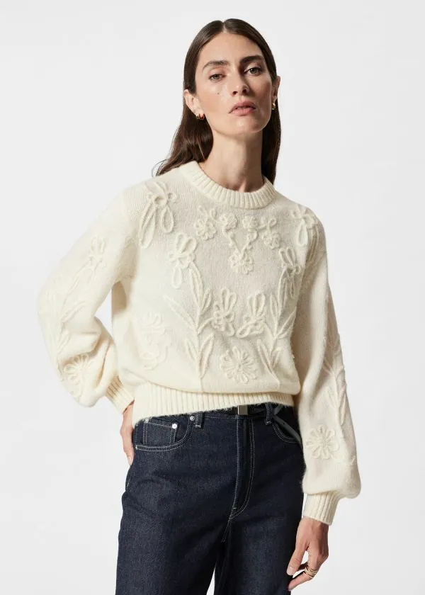 Women Knitwear and Other Stories FloralAppliqu Knit Jumper Cream