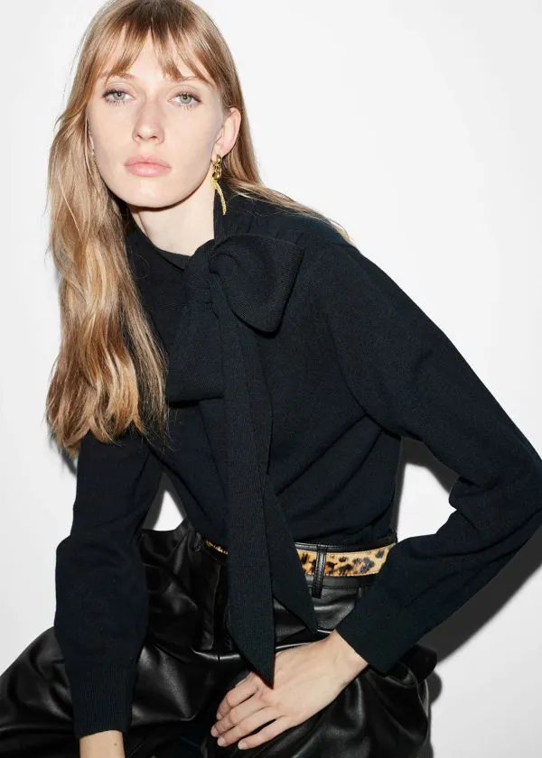 Women Knitwear and Other Stories Merino TieNeck Jumper Black Women Knitwear and Other Stories Merino TieNeck Jumper Black