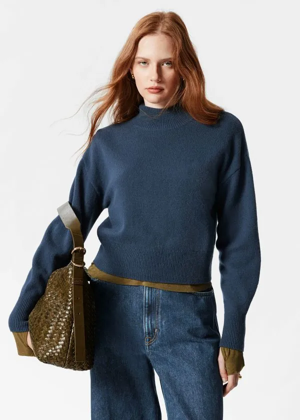Women Knitwear and Other Stories Mock Neck Jumper Dark Blue