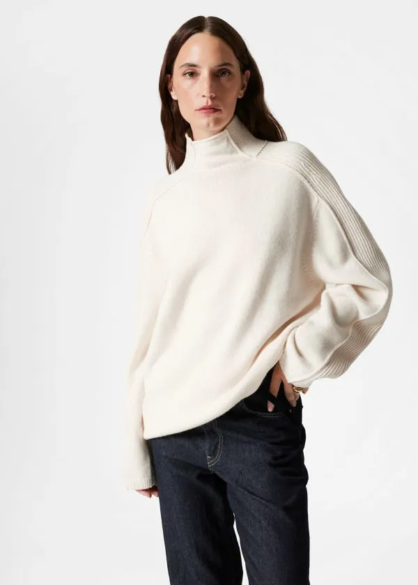 Women Knitwear and Other Stories Panelled Wool Turtleneck Jumper White