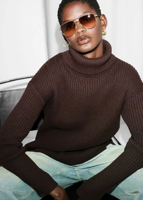 Women Knitwear and Other Stories Turtleneck WoolKnit Jumper Brown