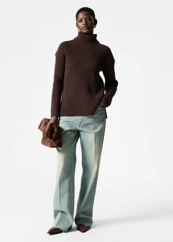 Women Knitwear and Other Stories Turtleneck WoolKnit Jumper Brown