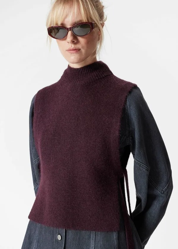 Women Knitwear and Other Stories Wool Bib Collar Burgundy