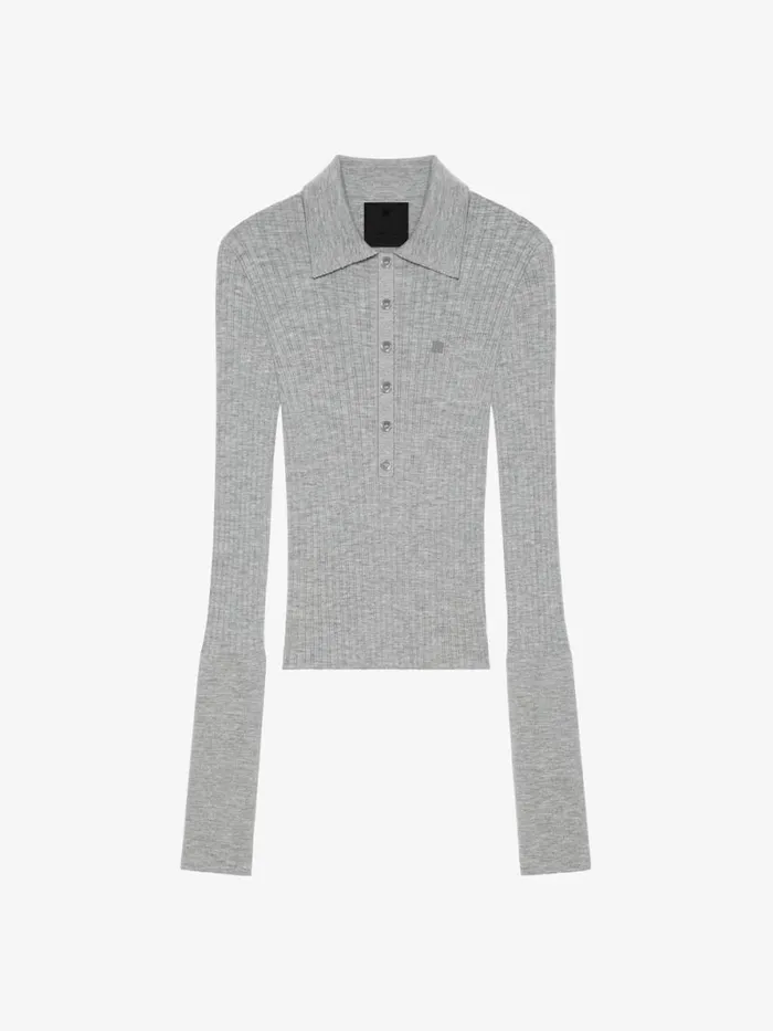 Women Knitwear Givenchy Polo Sweater In Wool With 4G Detail Heather Grey