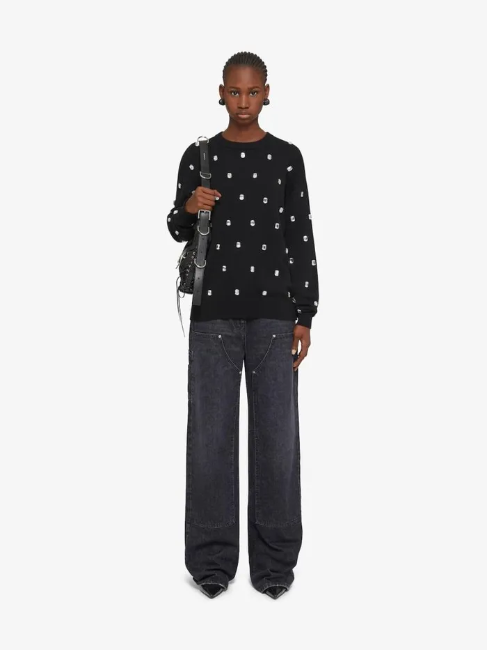 Women Knitwear Givenchy Sweater In Cashmere With Embroidered Stones Black