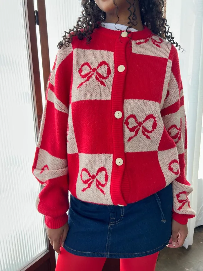 Women Lauda Cardi Cherry Bow Check Lisa Says Gah Tops Women Lauda Cardi Cherry Bow Check Lisa Says Gah Tops