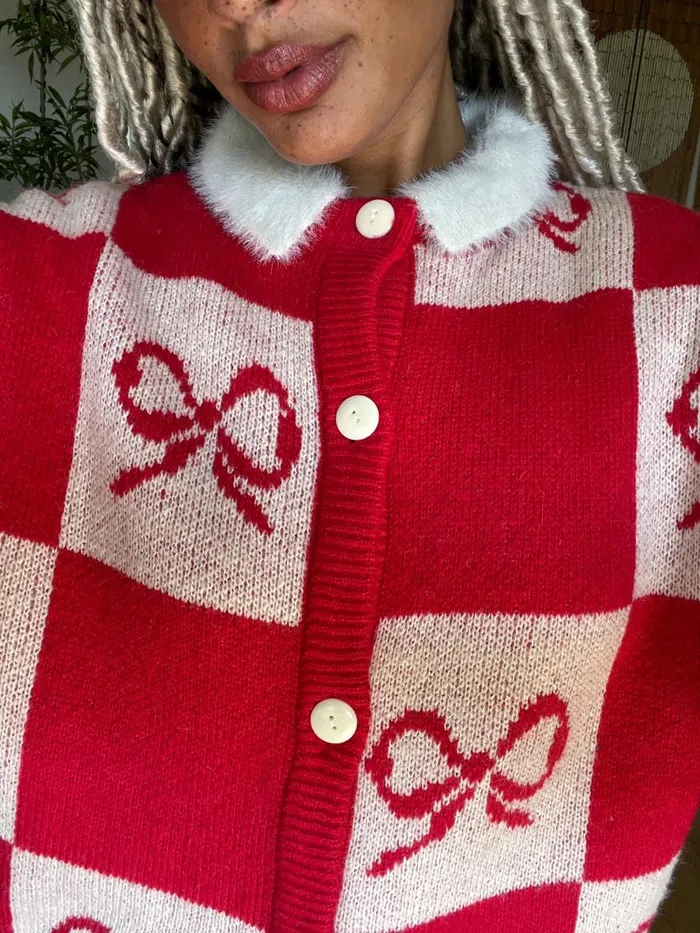 Women Lauda Cardi Cherry Bow Check Lisa Says Gah Tops Women Lauda Cardi Cherry Bow Check Lisa Says Gah Tops