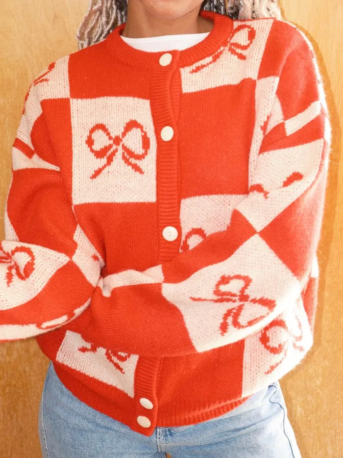 Women Lauda Cardi Cherry Bow Check Lisa Says Gah Tops Women Lauda Cardi Cherry Bow Check Lisa Says Gah Tops