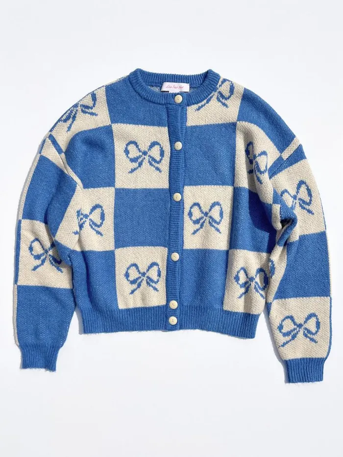 Women Lauda Cardi Navy Bow Check Lisa Says Gah Sweaters