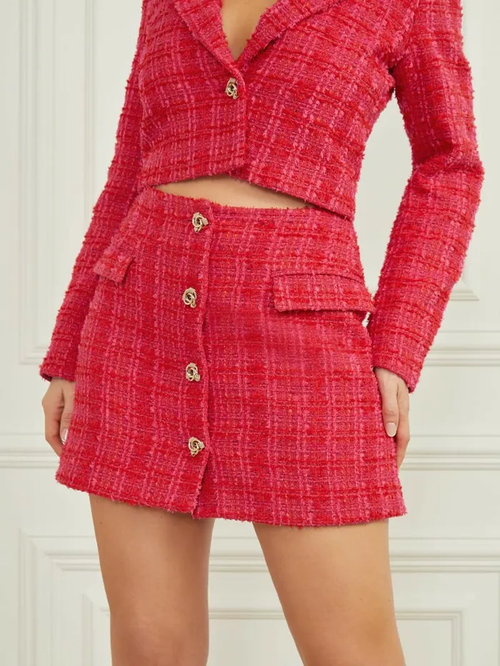 Women Laurel Tweed Mini Skirt Jelous Pink Tweed Bottoms GUESS
