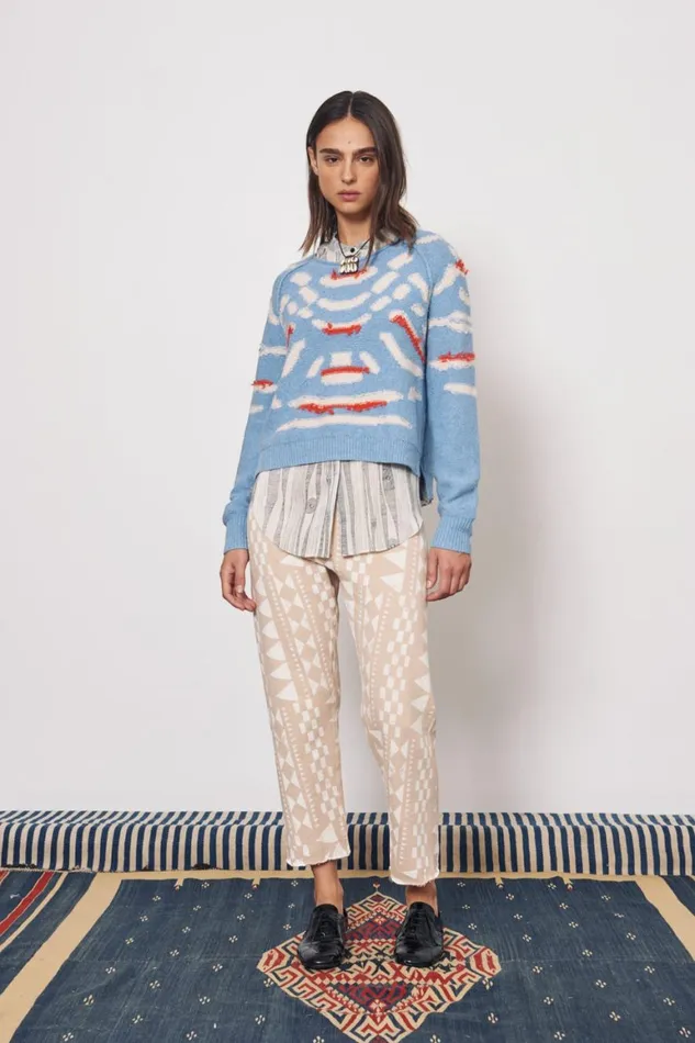 Women Light Denim And Chalk Zuri Pullover Raquel Allegra Sweaters and Knits