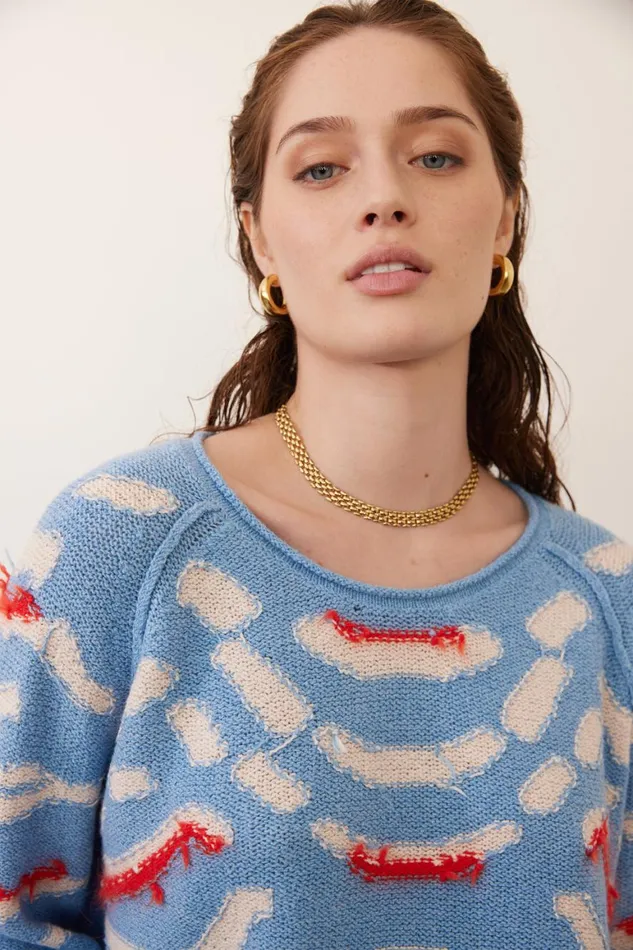 Women Light Denim And Chalk Zuri Pullover Raquel Allegra Sweaters and Knits