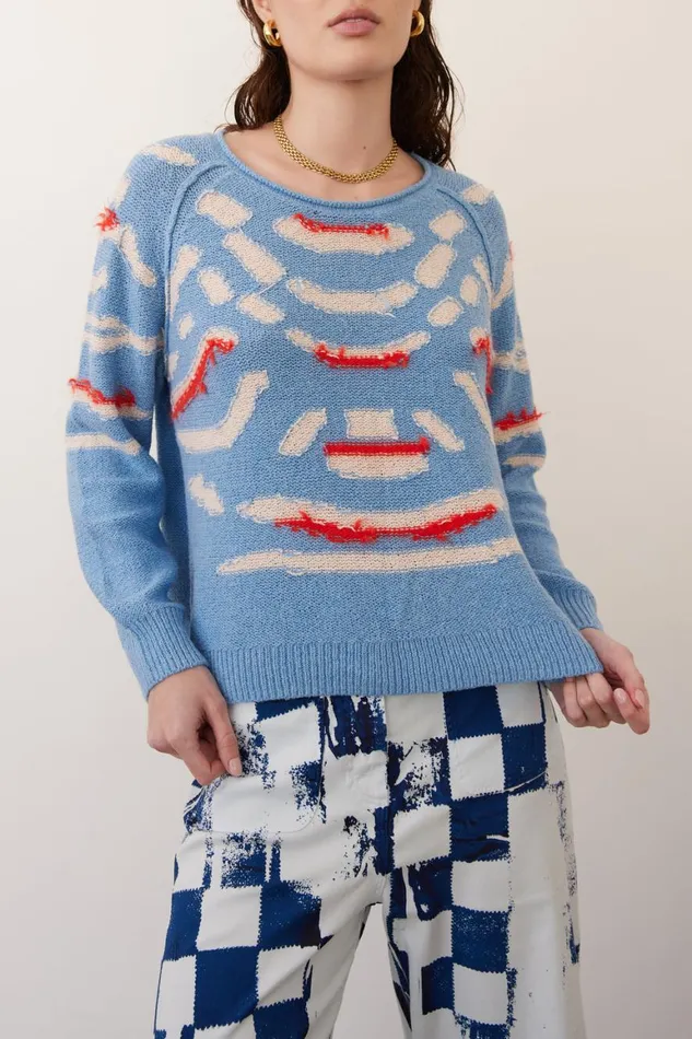Women Light Denim And Chalk Zuri Pullover Raquel Allegra Sweaters and Knits