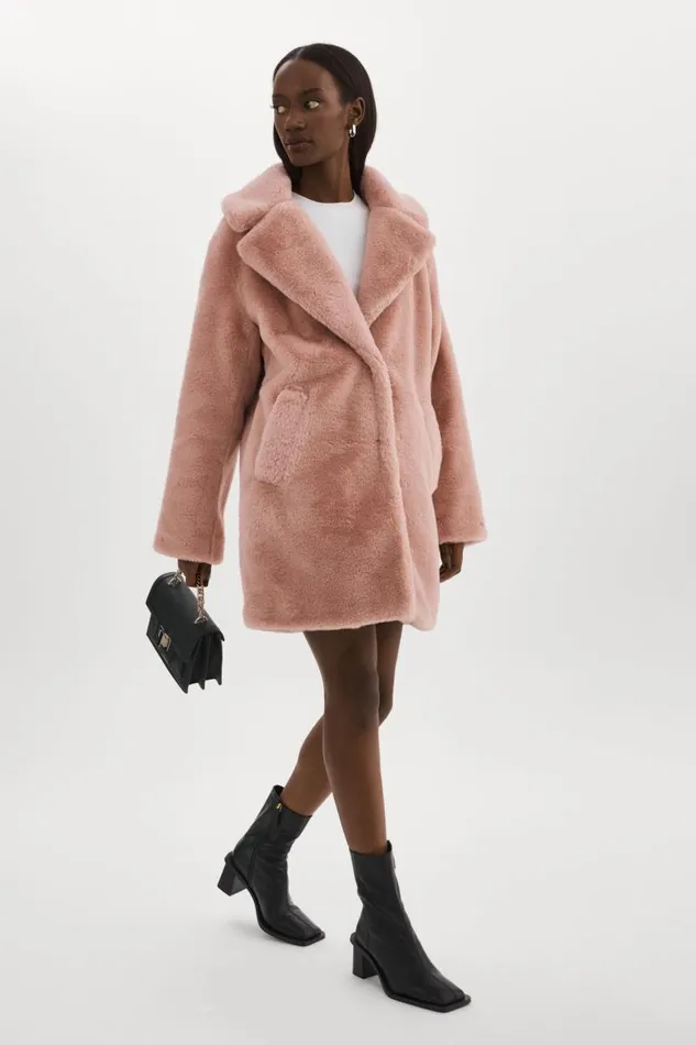 Women LINNEA Faux Fur Coat Smoky Pink LAMARQUE Faux Fur Women LINNEA Faux Fur Coat Smoky Pink LAMARQUE Faux Fur