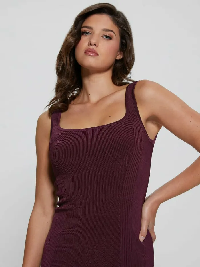 Women Lucia RibKnit Mini Dress Black Cherry Dresses and Jumpsuits GUESS