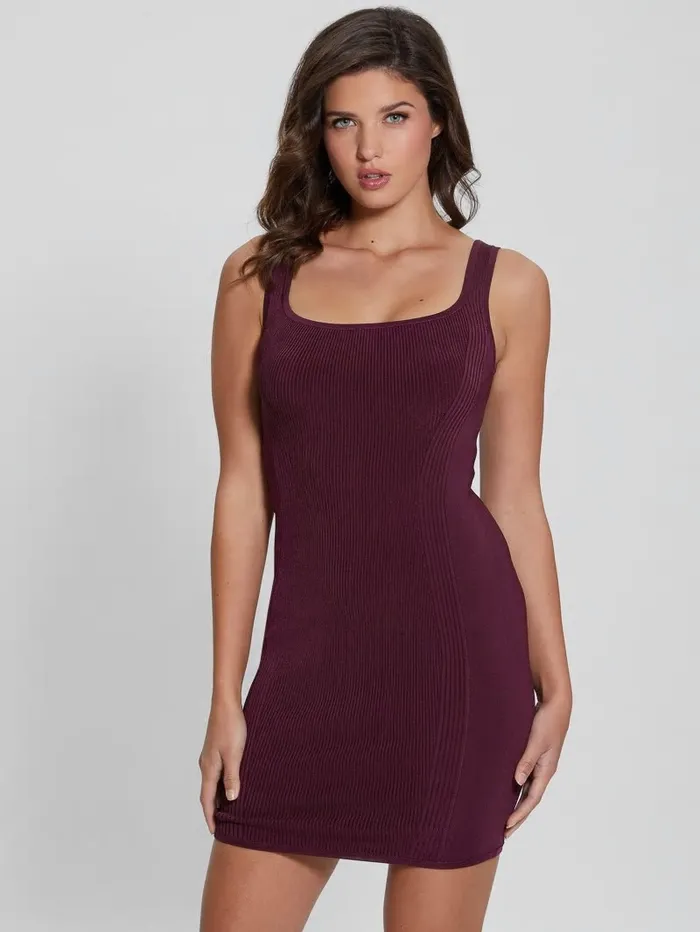 Women Lucia RibKnit Mini Dress Black Cherry Dresses and Jumpsuits GUESS Women Lucia RibKnit Mini Dress Black Cherry Dresses and Jumpsuits GUESS