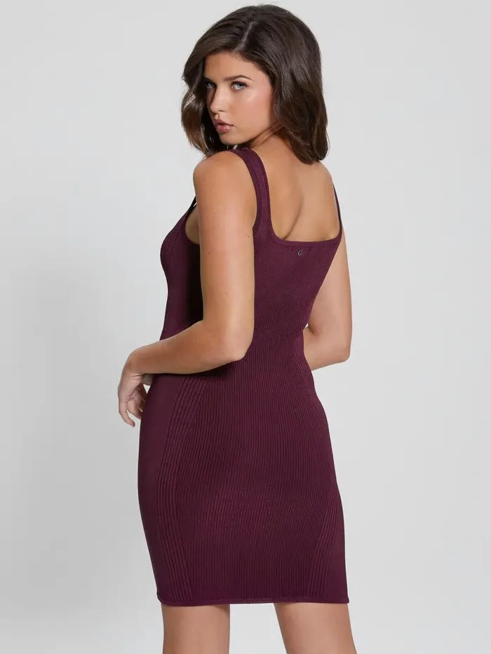 Women Lucia RibKnit Mini Dress Black Cherry Dresses and Jumpsuits GUESS Women Lucia RibKnit Mini Dress Black Cherry Dresses and Jumpsuits GUESS