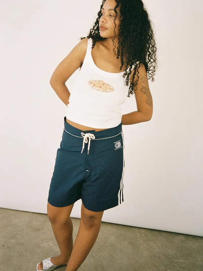 Women Made Some Long Shorts Navy and White Lisa Says Gah Shorts