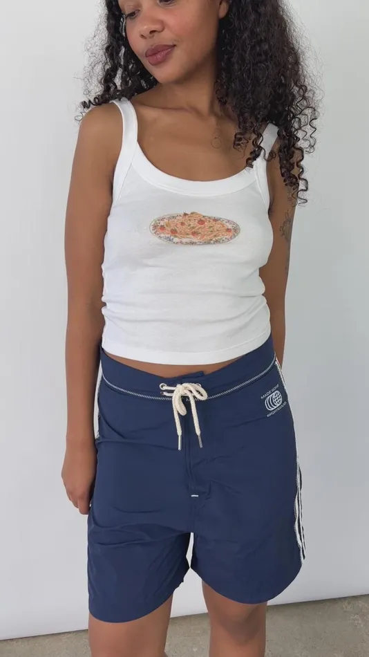 Women Made Some Long Shorts Navy and White Lisa Says Gah Shorts