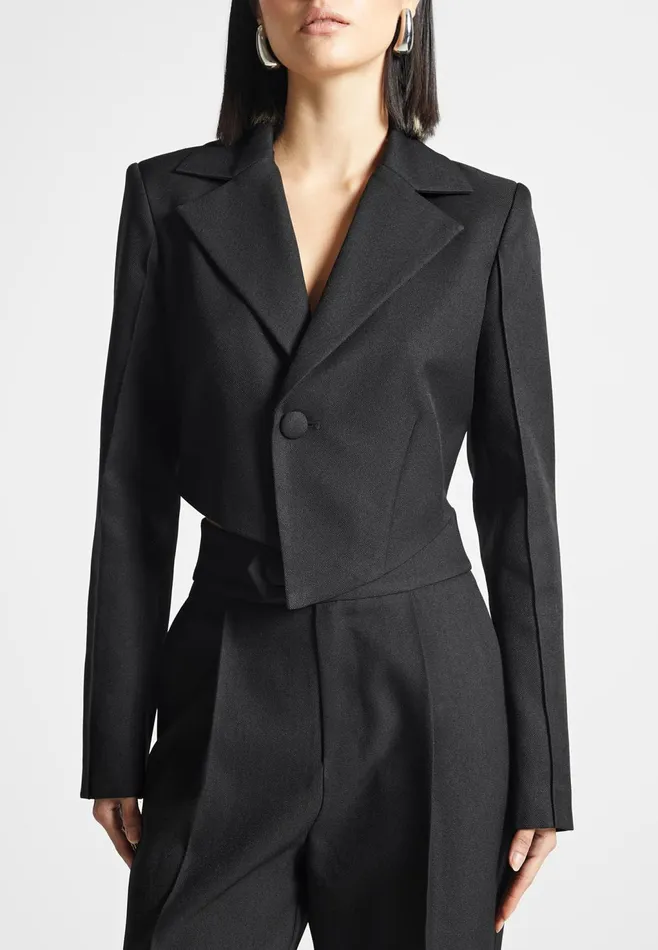 Women Manire De Voir Asymmetric Tailored Cropped Blazer Black