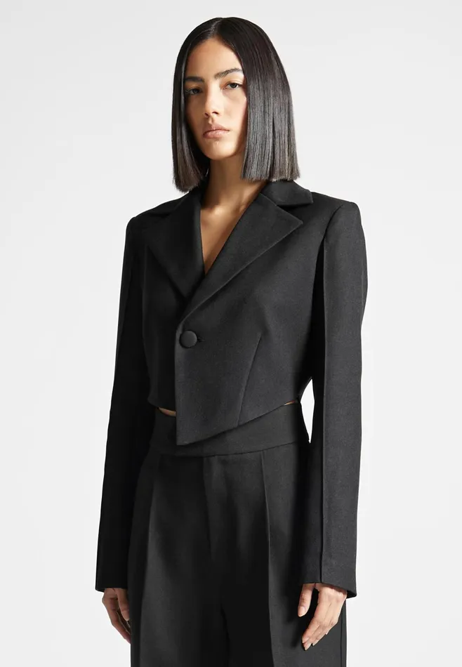 Women Manire De Voir Asymmetric Tailored Cropped Blazer Black