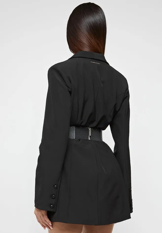 Women Manire De Voir Chain Belted Blazer Dress Black