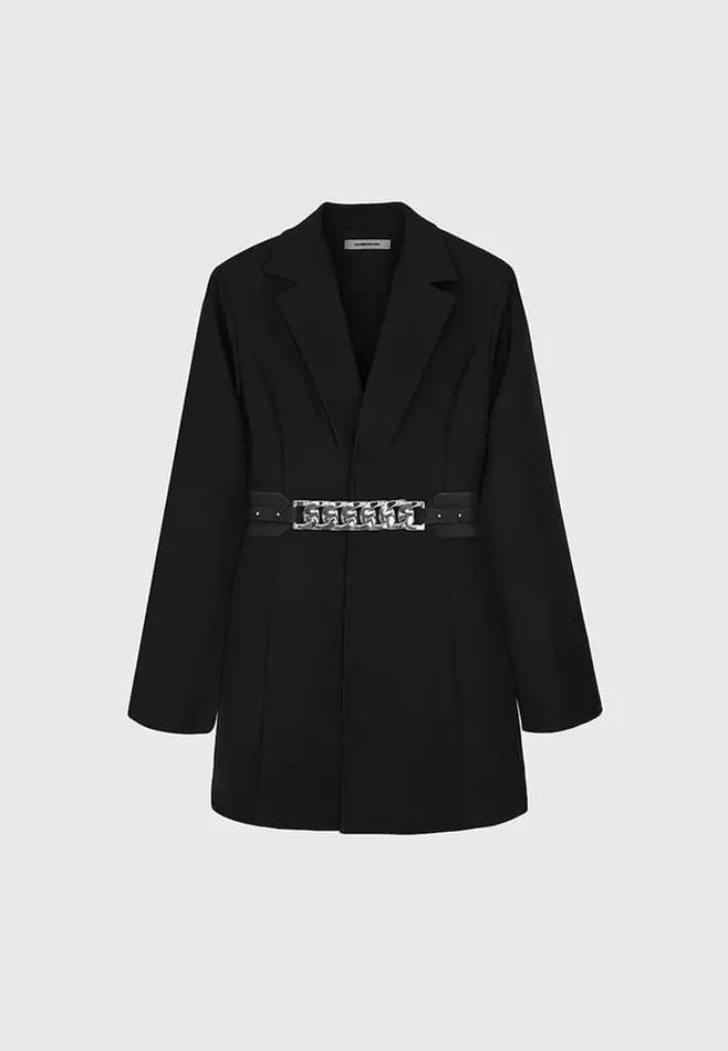 Women Manire De Voir Chain Belted Blazer Dress Black
