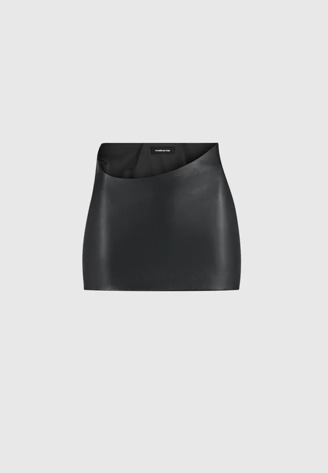 Women Manire De Voir Curved Waist Leather Mini Skirt Black