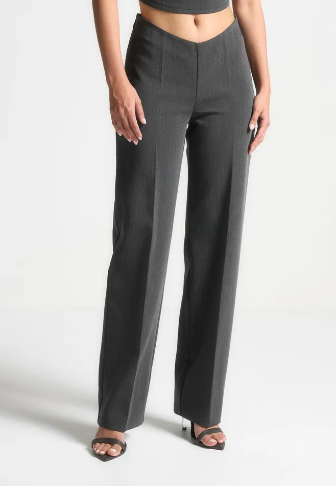 Women Manire De Voir Curved Waist Tailored Trousers Dark Grey