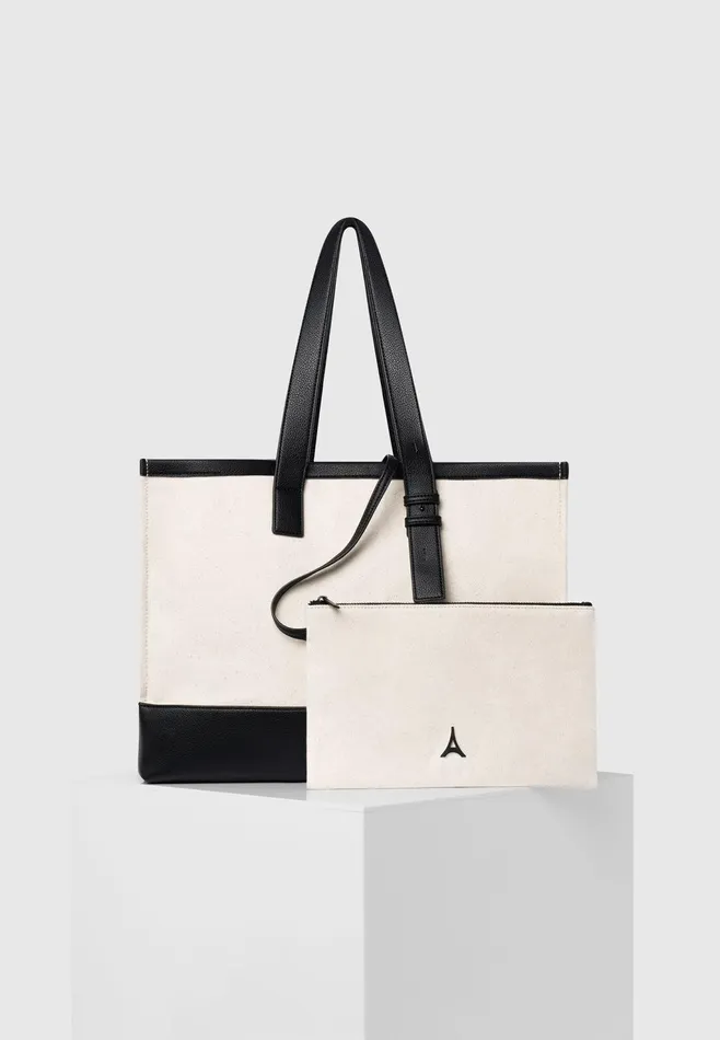 Women Manire De Voir Eiffel Detail Canvas Tote Bag Beigeblack